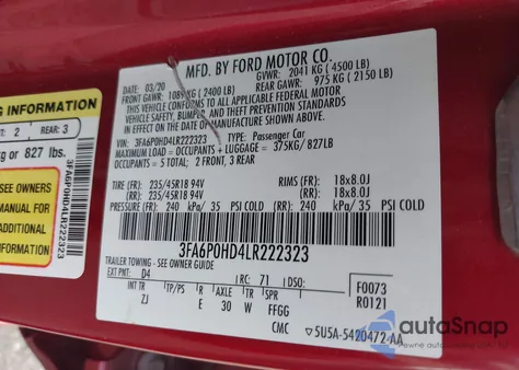 2020 Ford Fusion Se from USA, damaged, VIN 3FA6P0HD4LR222323